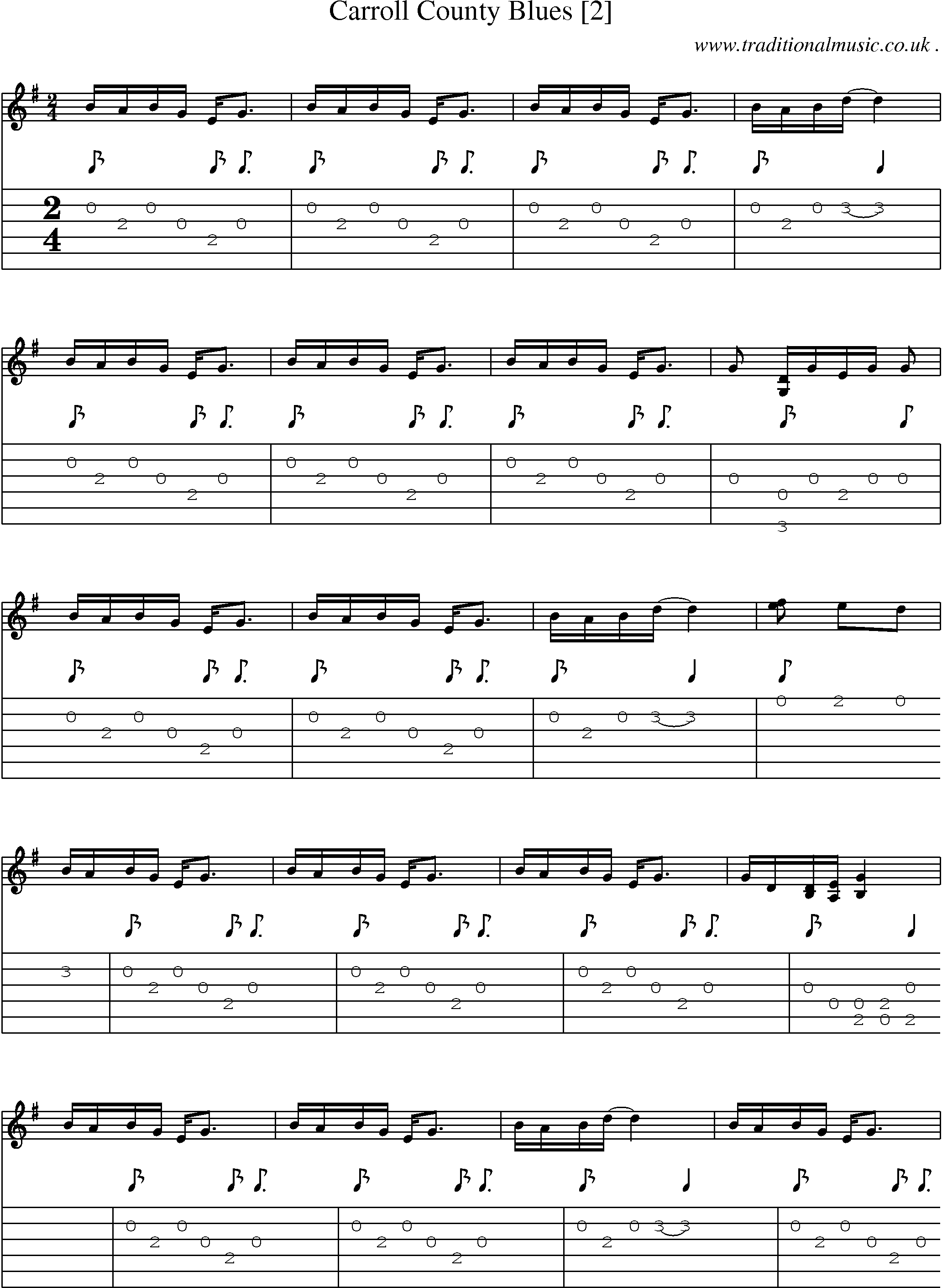Music Score and Guitar Tabs for Carroll County Blues [2]
